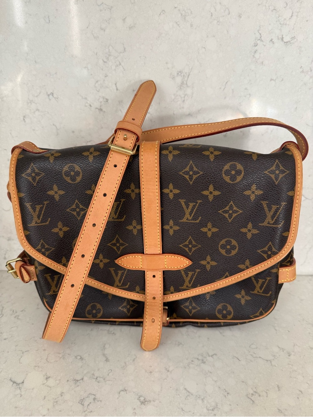 Louis Vuitton Monogram Canvas Crossbody with Natural Leather Trim